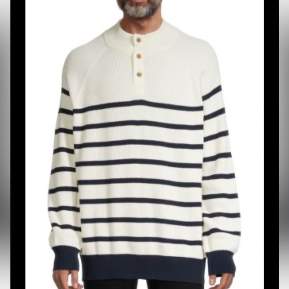 Brooks Brothers Supima Cotton Mockneck Stripe Sweater Mens XL